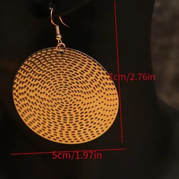 Gold Tone Disc Earrings - Picture 4 of 4